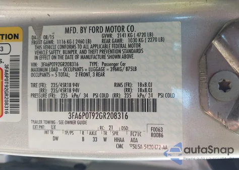 2016 Ford Fusion Se z USA, uszkodzony, nr VIN 3FA6P0T92GR208316